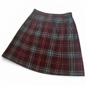 Lands End Womens Sz 14 Tartan Plaid Wool Blend Midi Skirt Preppy Dark Academia